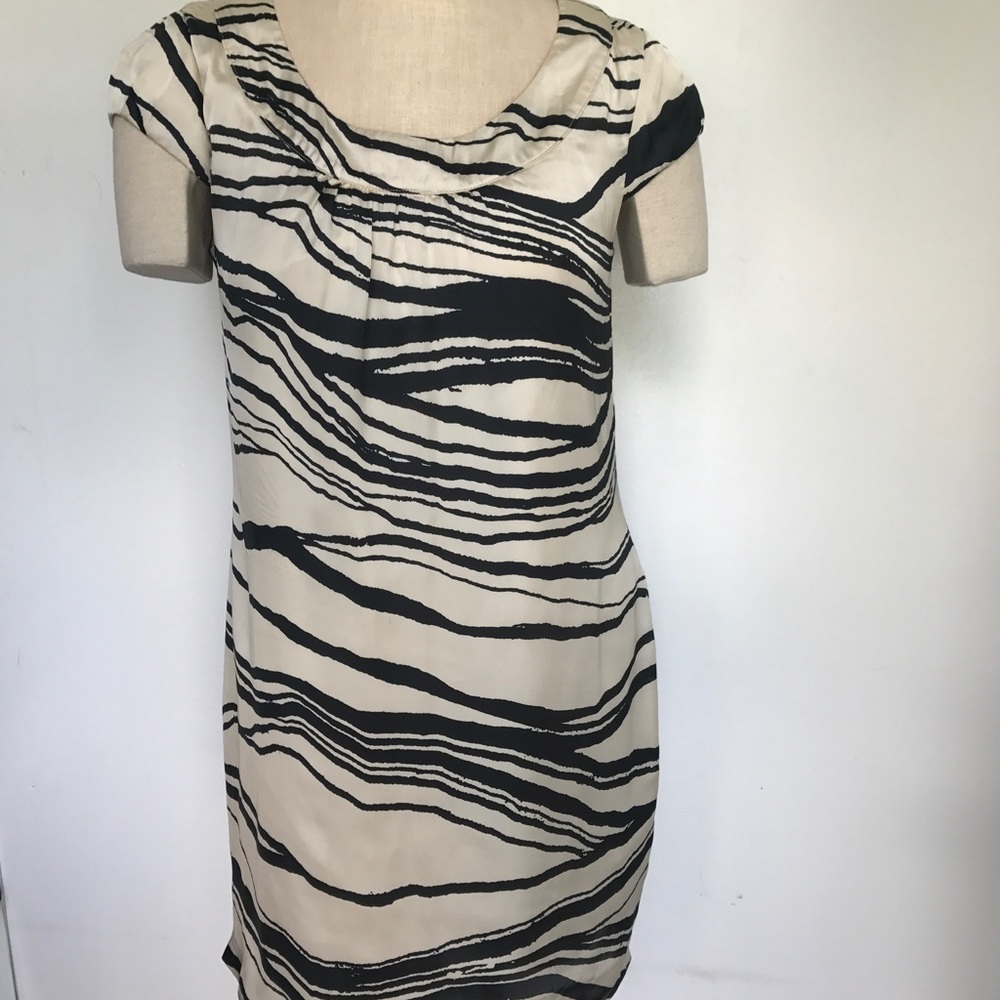 Ivory and Black Silk Sheath Dress